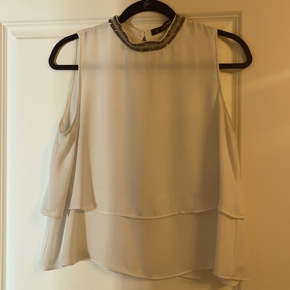 Zara white blouse with embellished collar